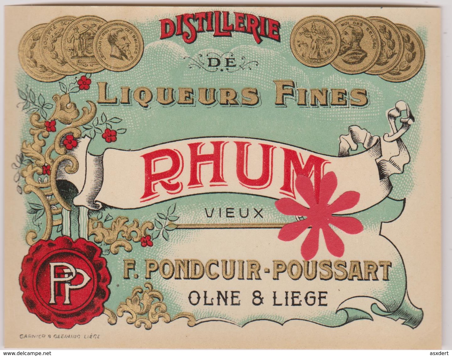 Rhum Vieux F. Pondcuir Olne Distillerie De Liqueurs Fines - Rhum