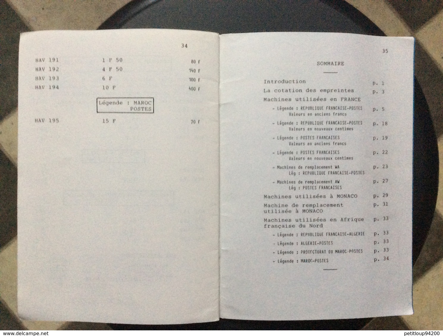 CATALOGUE DES EMPREINTES de MACHINES a AFFRANCHIR  Type A  (HAVAS)  C.Bernadas  A.C.E.M.A. Édition  1984