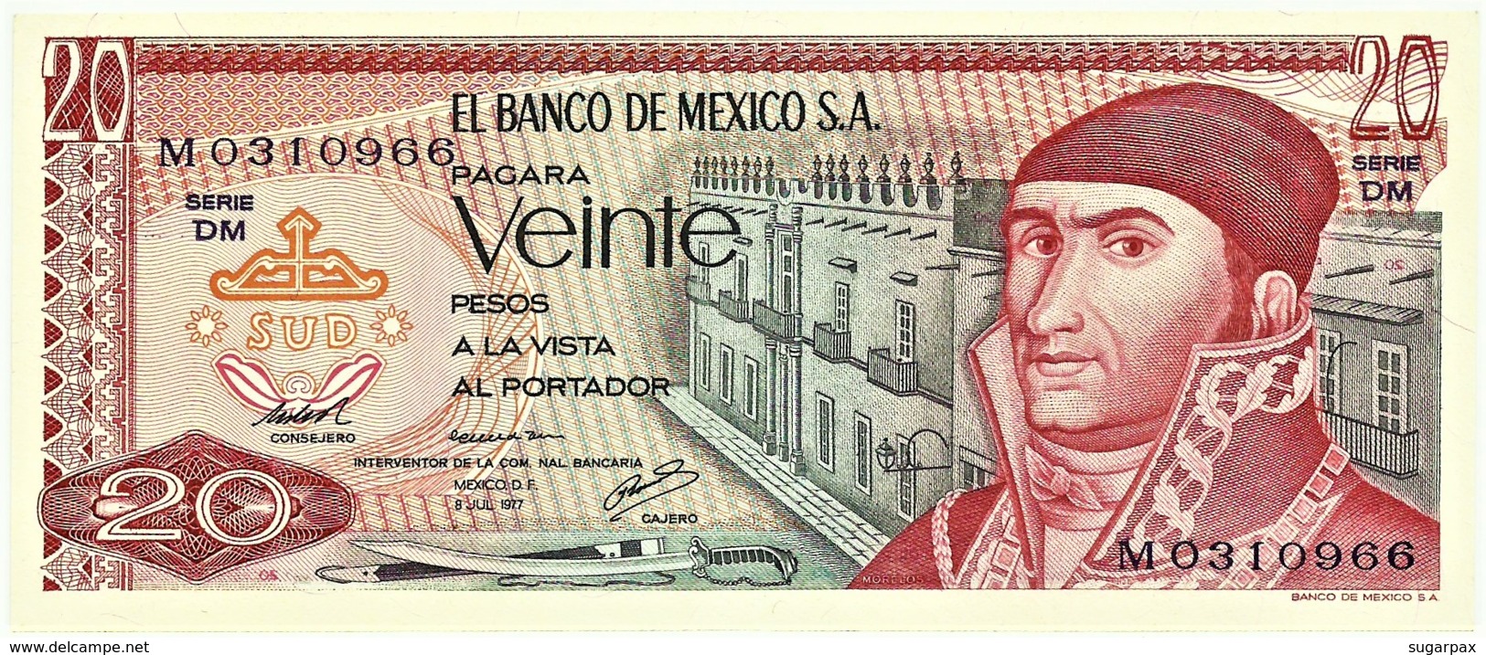 Mexico - 20 Pesos - 08.07.1977 - Unc. - Pick 64.d -  Serie DM - J. Morelos Y Pavon - Mexiko