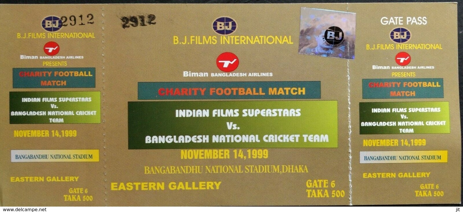 126. BANGLADESH 1999 SET/6 UNUSED TICKETS CHARITY FOOTBALL MATCH