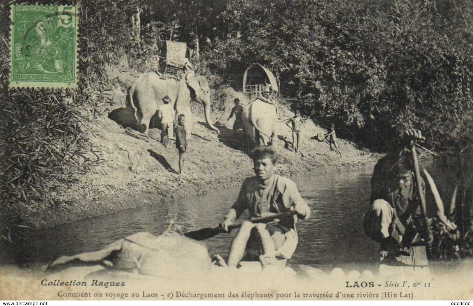 LAOS Comment On Voyage Au Laos Dechargement Des Elephants Pour La Traversée D'un Rivière (Hin Lat)+ Beau Timbre 5c RV - Laos