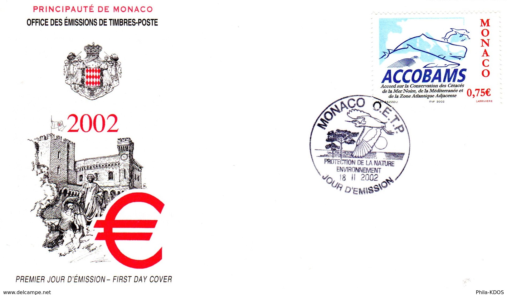 " ACCOBAMS / BALEINE / DAUPHIN " Sur Enveloppe 1er Jour De MONACO De 2002. Parfait état. FDC - Other & Unclassified