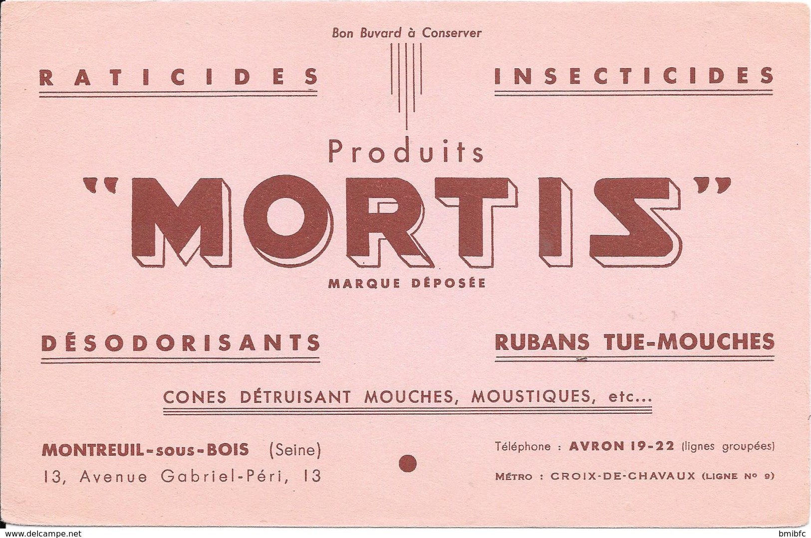 RATICIDES - INSECTICIDES "MORTIS" Montreuil-sous-BOIS 13, Avenue Gabriel-Péri - Métro CROIX-de-CHAVAUX - Produits Ménagers