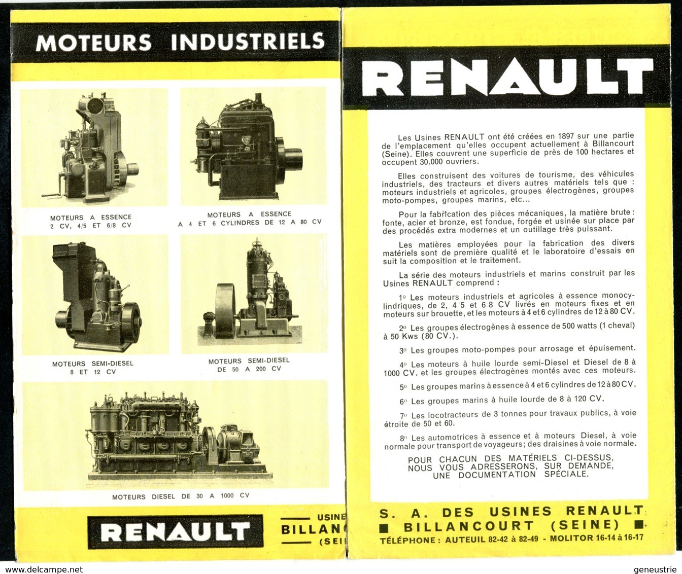 Publicité Pour Moteurs Renault "locotracteur De Mines, Automotrice Etat Ou SNCF, ..."  Marie & Chapelais à Tinchebray - Machines