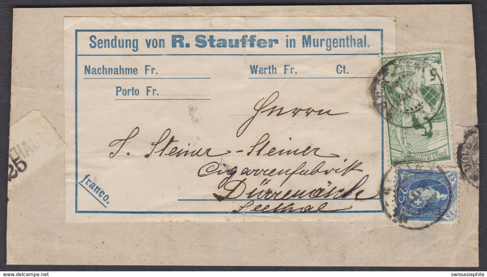 AG   MURGENTHAL  /  SUPER UPU FRANKATUR AUF PACKET-PAPIER AUSSCHNITT / MARKEN 73D UND 77C - Lettres & Documents