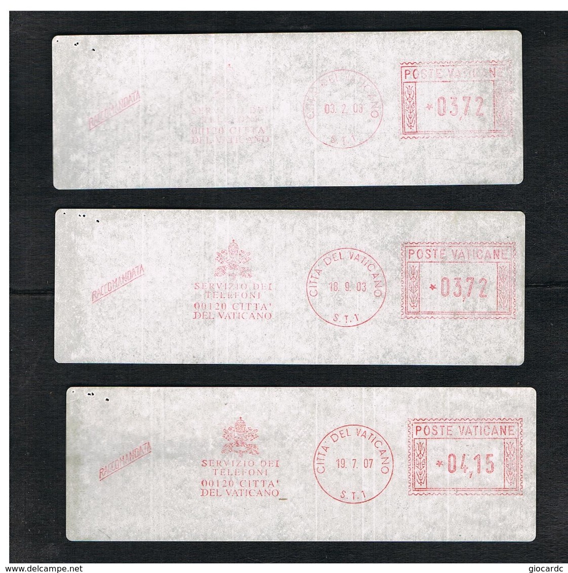 VATICANO (VATICAN) - STORIA POSTALE - LOTTO 3 AFFRANC. MECCANICHE DIVERSE. RACCOMANDATE SERVIZIO TELEFONI  - RIF.3013ter - Briefe U. Dokumente