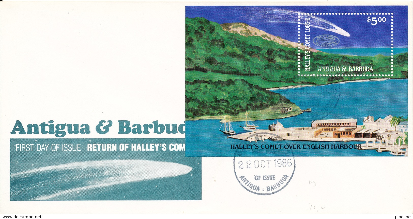 Attigua Barbuda FDC 22-10-1986 Return Of Haley's Comet Souvenir Sheet With Cachet - Antigua And Barbuda (1981-...)