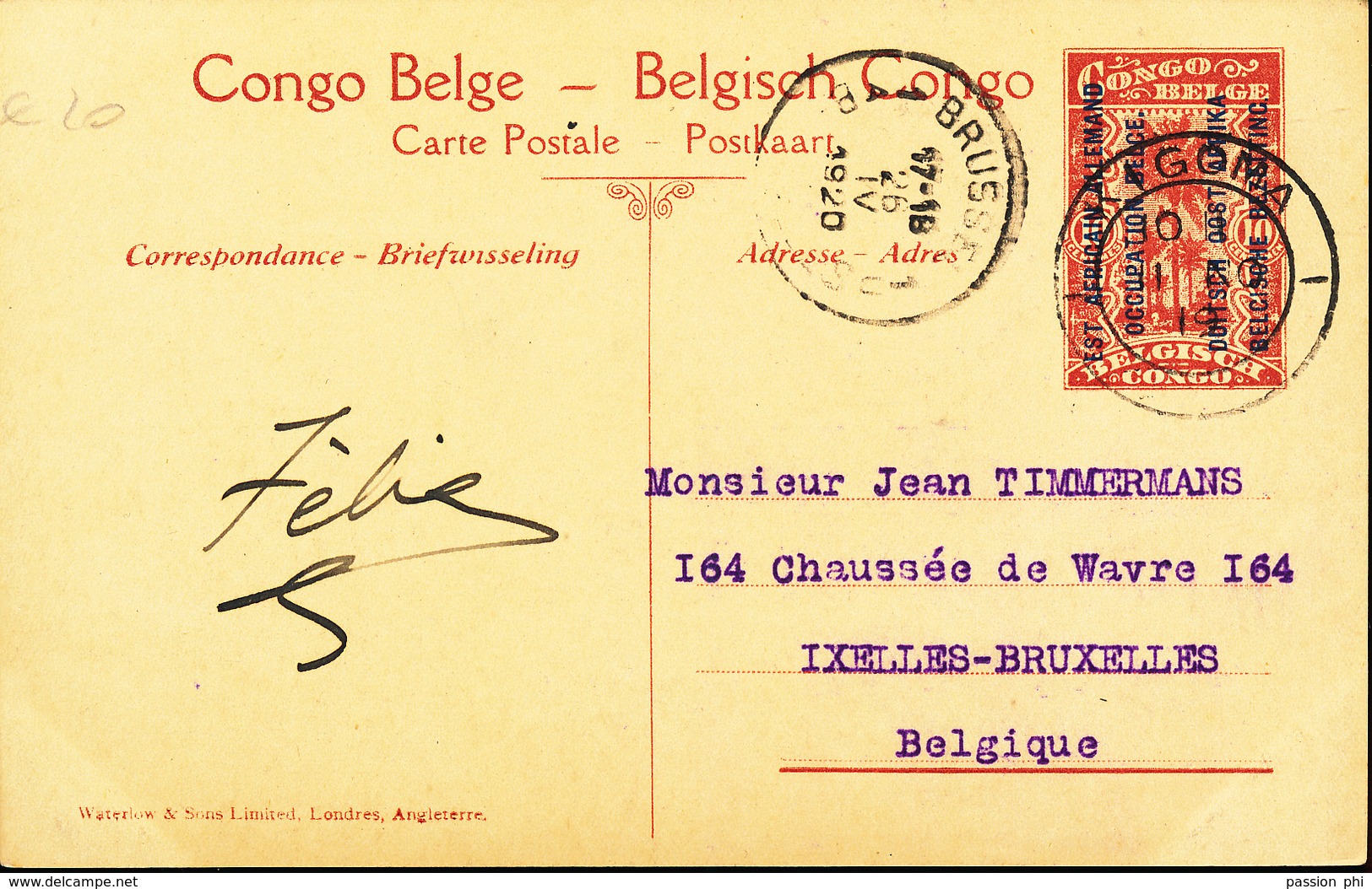 GEA RUANDA URUNDI 1918 ISSUE PPS STIBBE 12 VIEW 19 USED FROM KIGOMA TO BRUSSELS - Ganzsachen