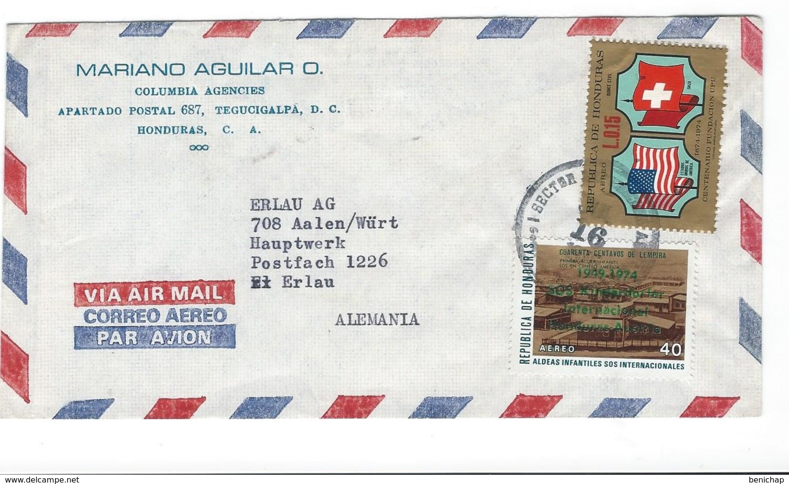 COVER CORREO AERO - BY AIR MAIL - HONDURAS - TEGUCIGALPA - ERLAU - ALEMANIA.. - Honduras