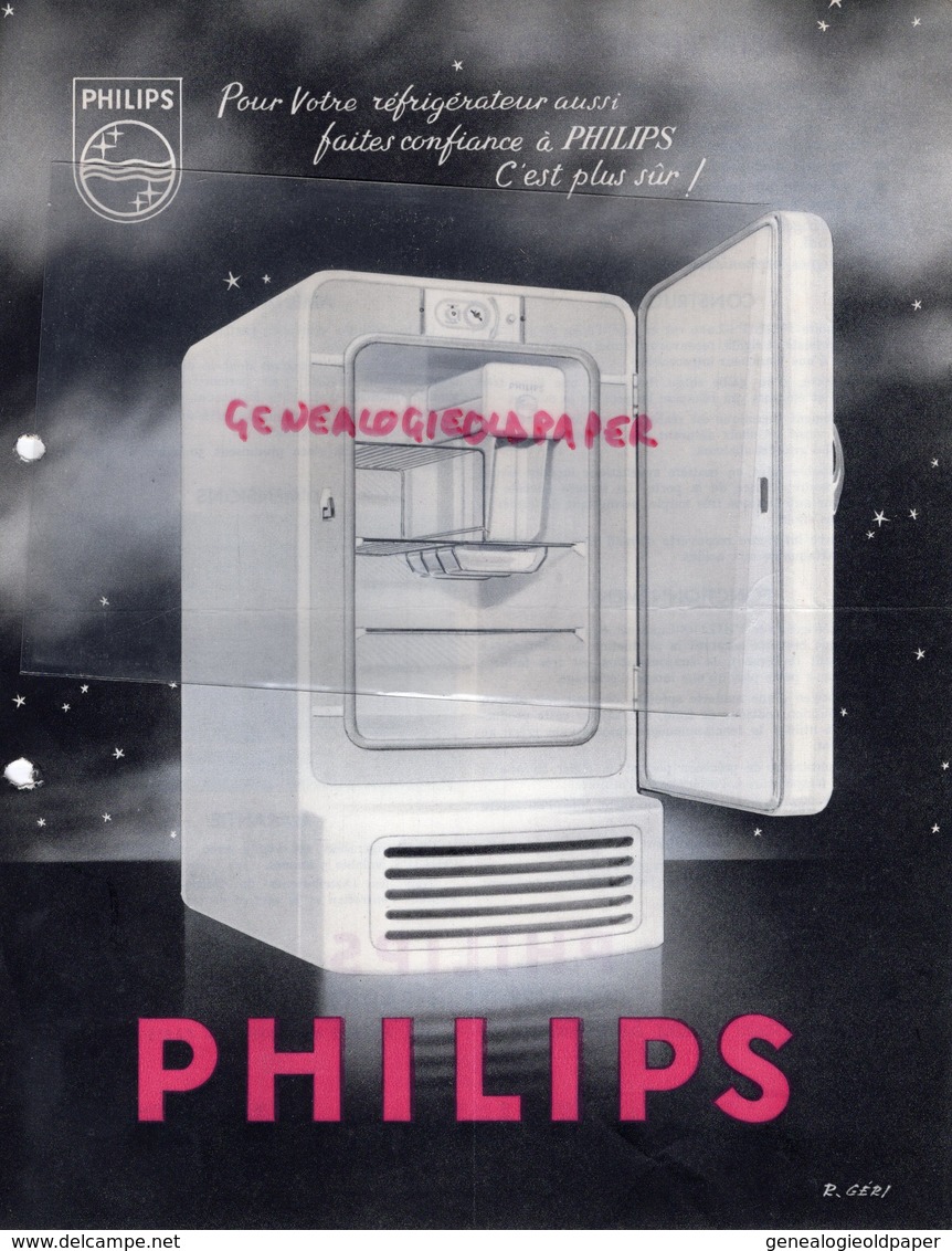 75- PARIS- RARE PUBLICITE PHILIPS ECLAIRAGE RADIO - REFRIGERATEUR 50 AVENUE MONTAIGNE 1953 - Advertising