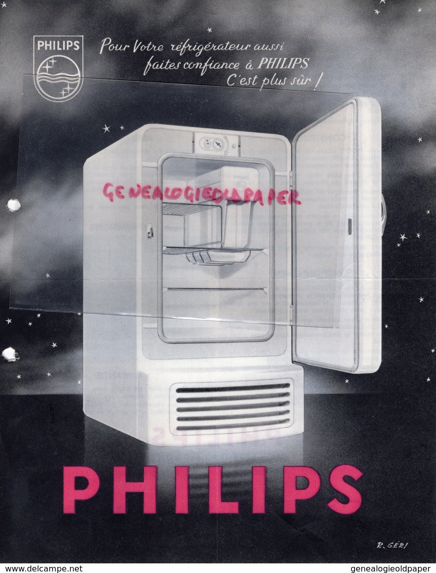 75- PARIS- RARE PUBLICITE PHILIPS ECLAIRAGE RADIO - REFRIGERATEUR 50 AVENUE MONTAIGNE 1953 - Reclame