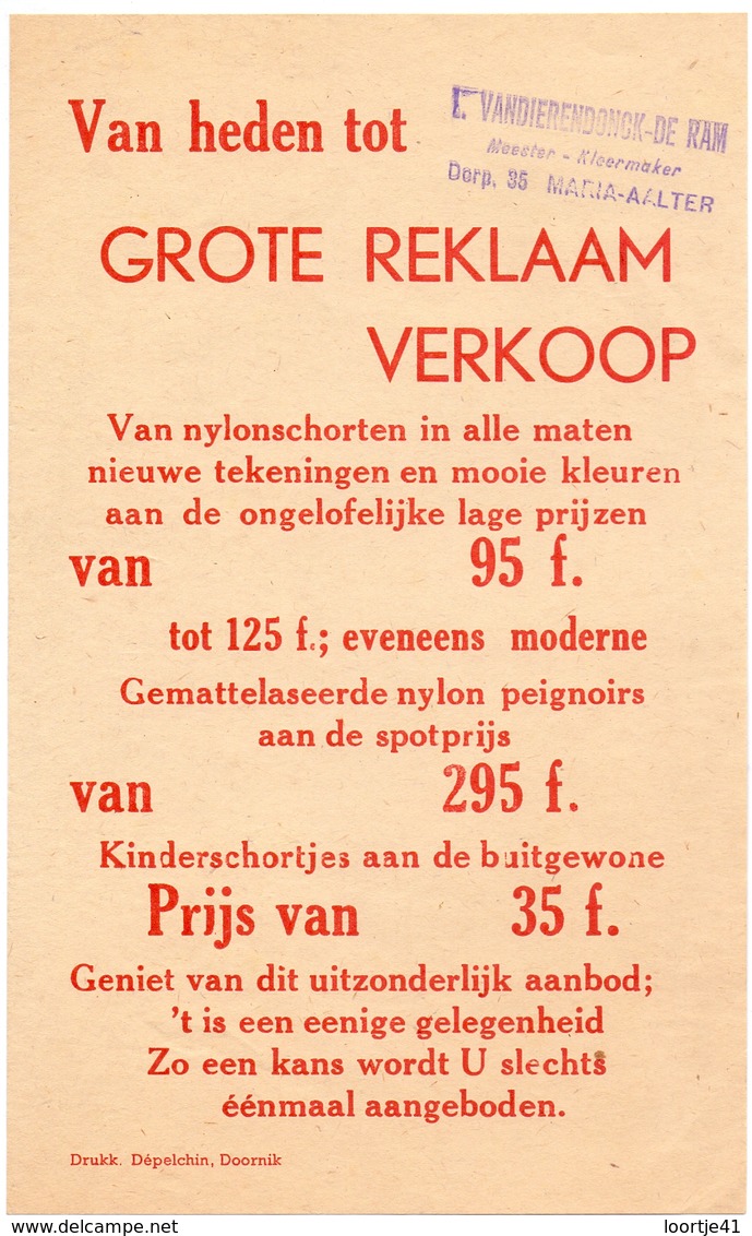 Pub Reclame - Meester Kleermaker L. Van Dierendonck - De Ram - Maria Aalter Ca 1960 - Publicités