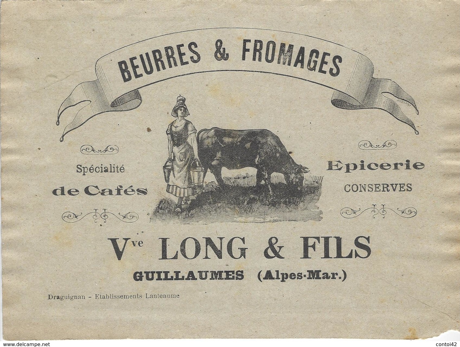 06 GUILLAUMES BUVARD PUBLICITE EPICERIE LONG & FILS BEURRES FROMAGES CAFES CONSERVES ALPES MARITIMES - Alimentaire