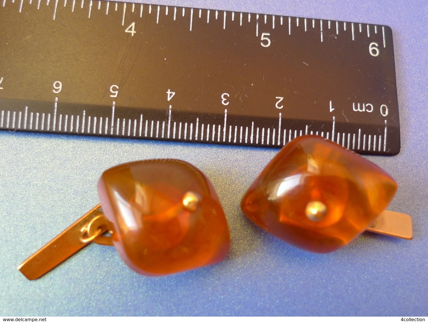 Vintage USSR Men Jewelry Baltic Amber Gems Gold Plated CUFFLINKS 9g Mark YAK #54j - Other & Unclassified
