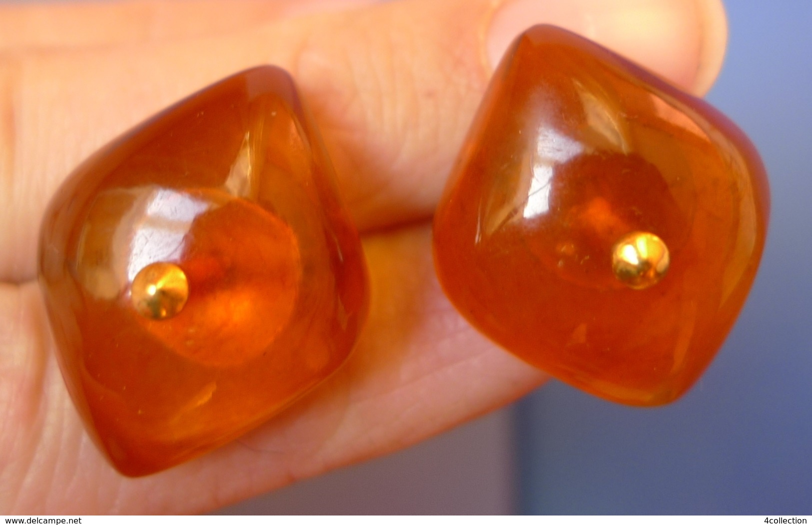 Vintage USSR men jewelry Baltic Amber gems Gold plated CUFFLINKS 9g mark YAK #54j