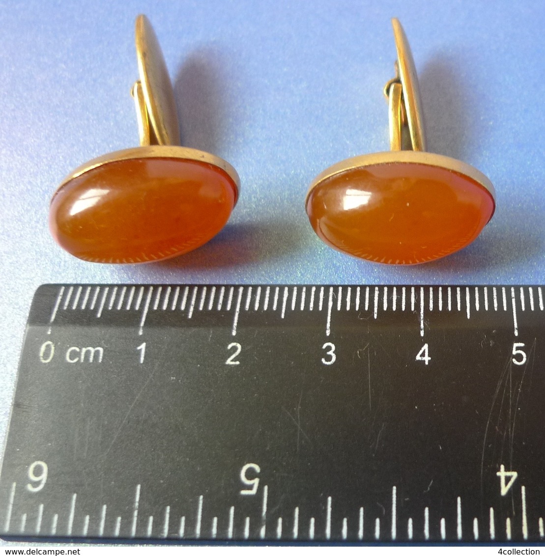 Vintage USSR Jewelry Honey Baltic Amber CUFFLINKS Gold Plated Marked YAK #13m - Other & Unclassified