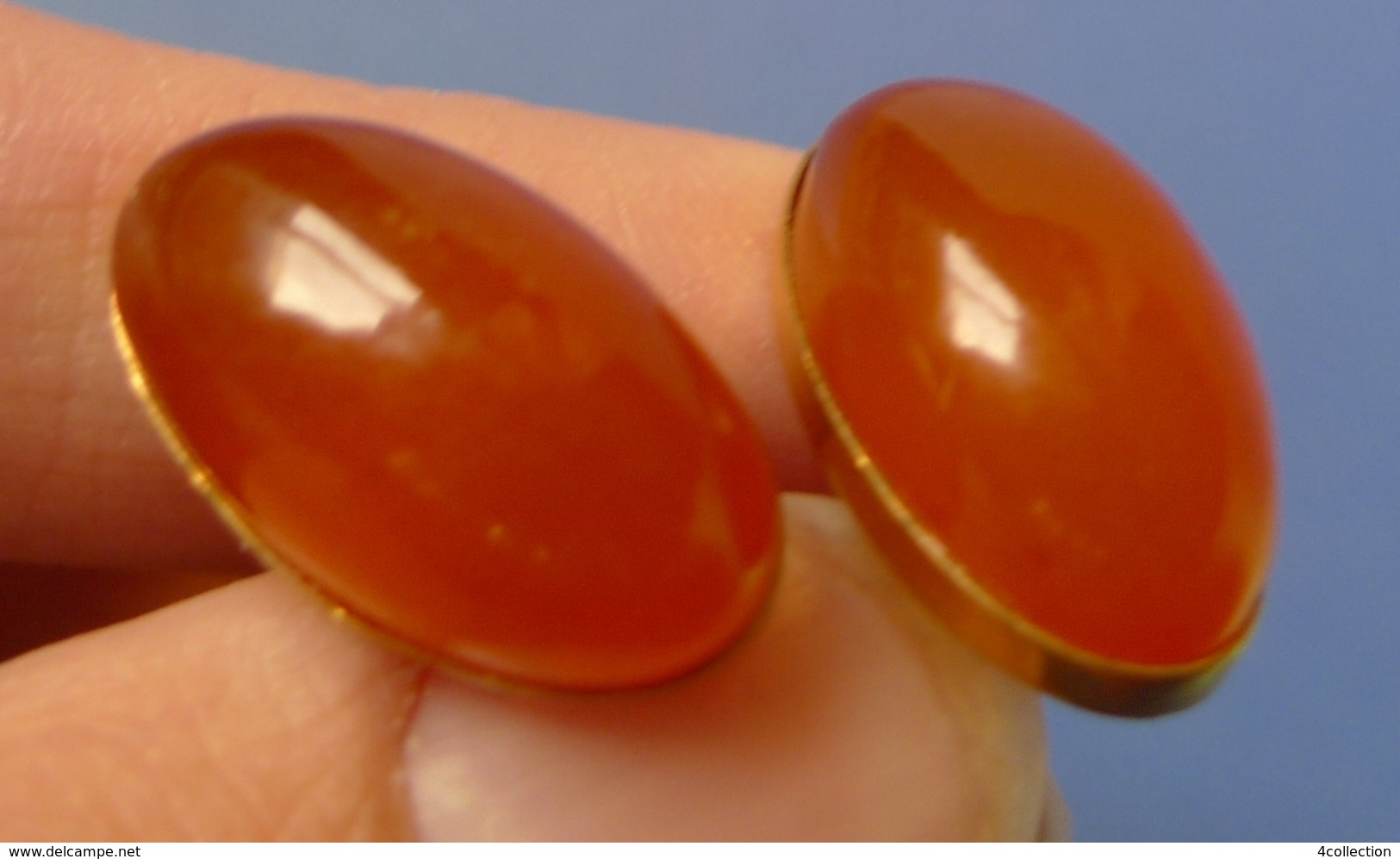 Vintage USSR jewelry Honey Baltic Amber CUFFLINKS Gold Plated marked YAK #13m