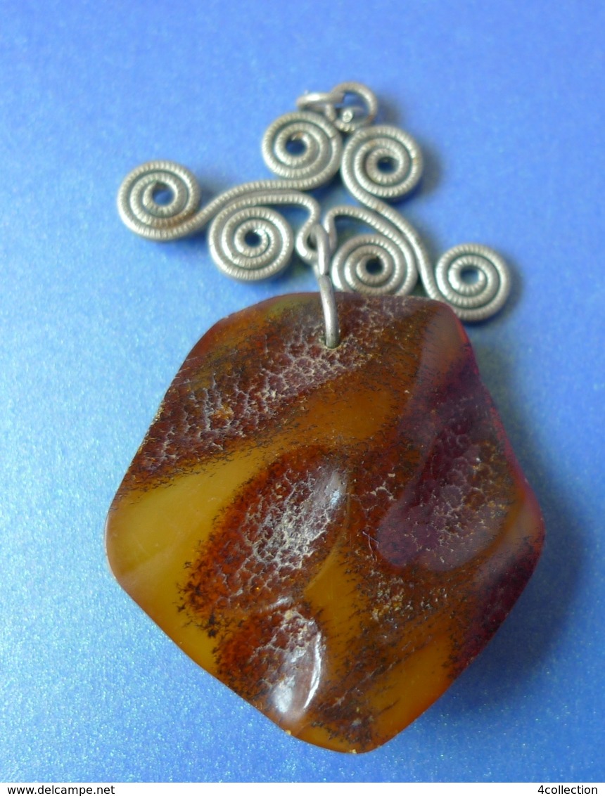 Vintage Jewelry Honey Yellow Natural Baltic Amber Cabochon Gem Charm Pendant #3b - Pendants