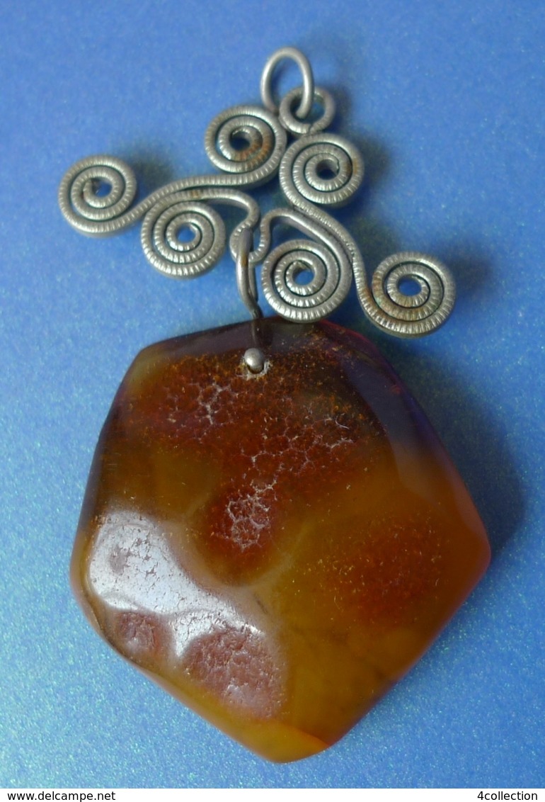Vintage Jewelry Honey Yellow Natural Baltic Amber cabochon gem Charm Pendant #3b