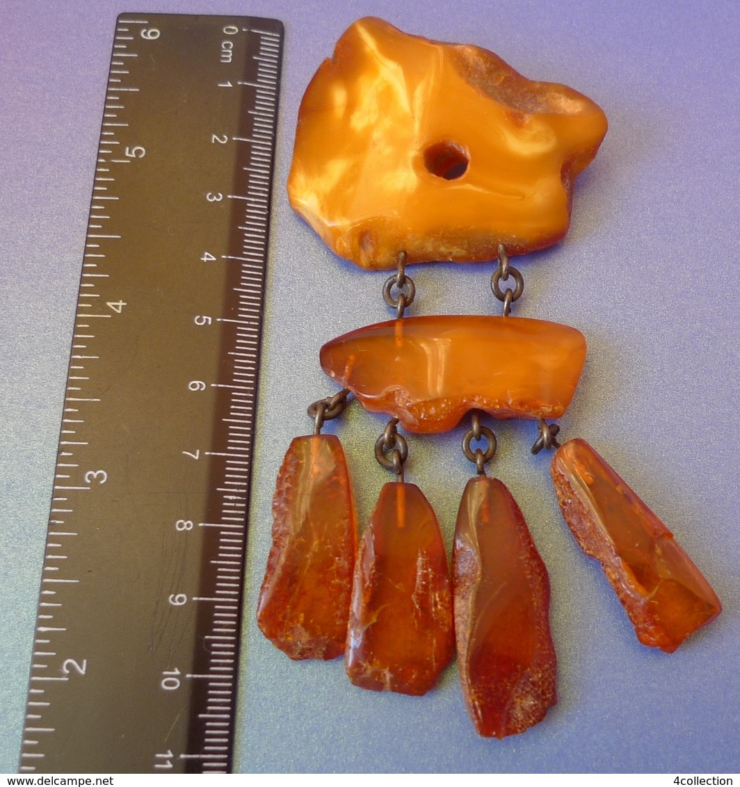 Vintage Jewelry Multi-Color Natural Baltic Amber Gems Charm BROOCH W Hole 23g #7k - Brooches