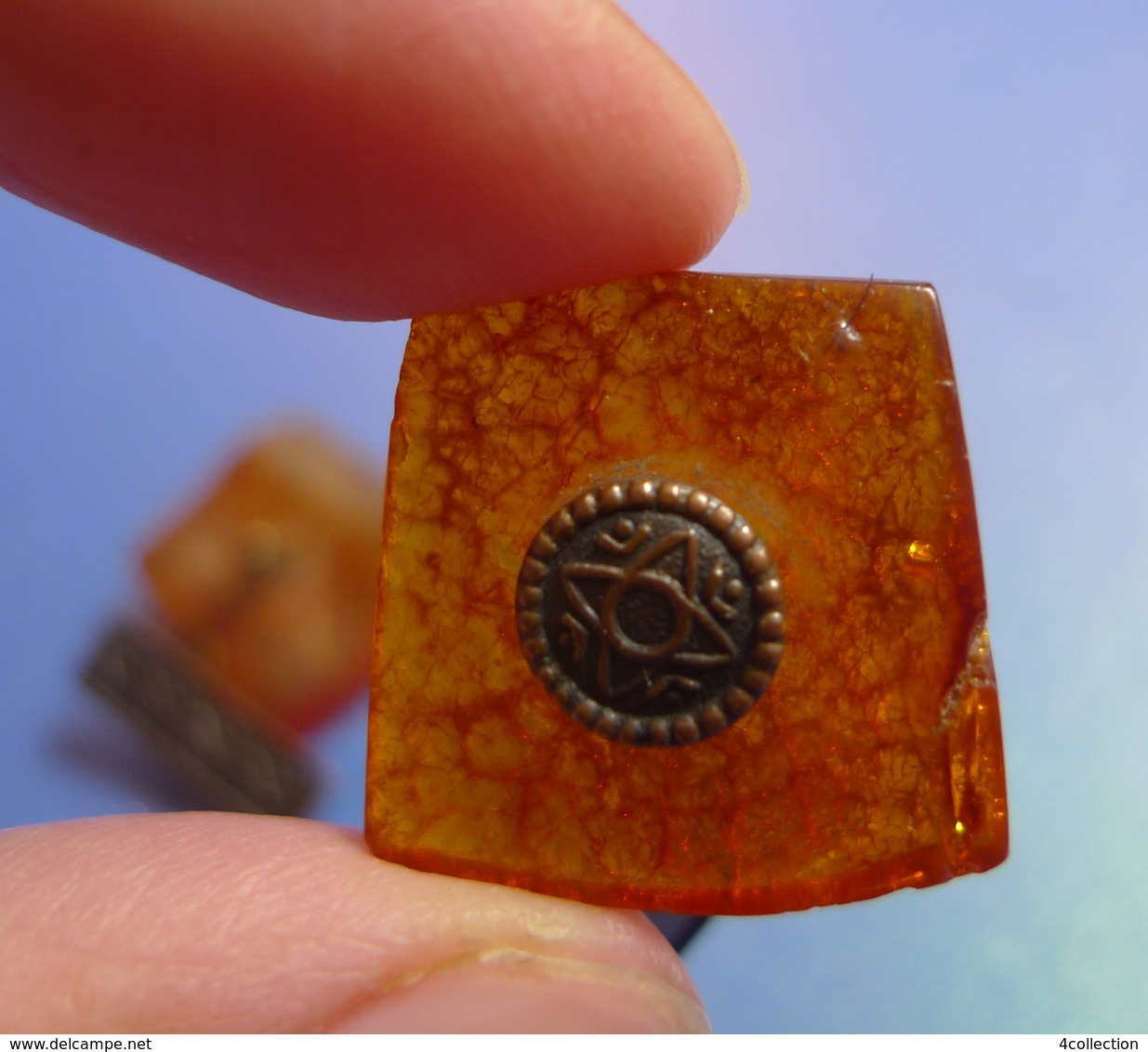 Vintage USSR Latvian Ethnics Men Jewelry Natural Baltic Amber Gemstone CUFFLINKS 7g #4a - Ethnics