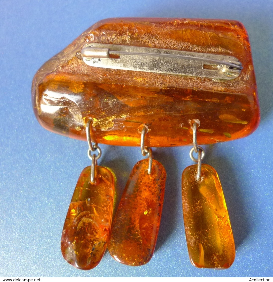 Vintage Jewelry Natural Yellow Honey Cognac Baltic Amber gems Big BROOCH Charm 23g #16k