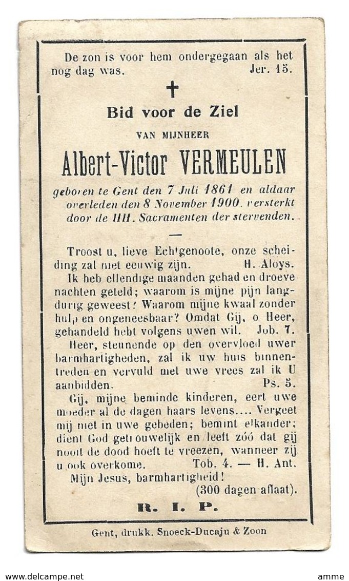 Doodsprentje  *  Vermeulen Albert - Victor (° Gent 1864 / + Gent 1900) - Religion & Esotérisme