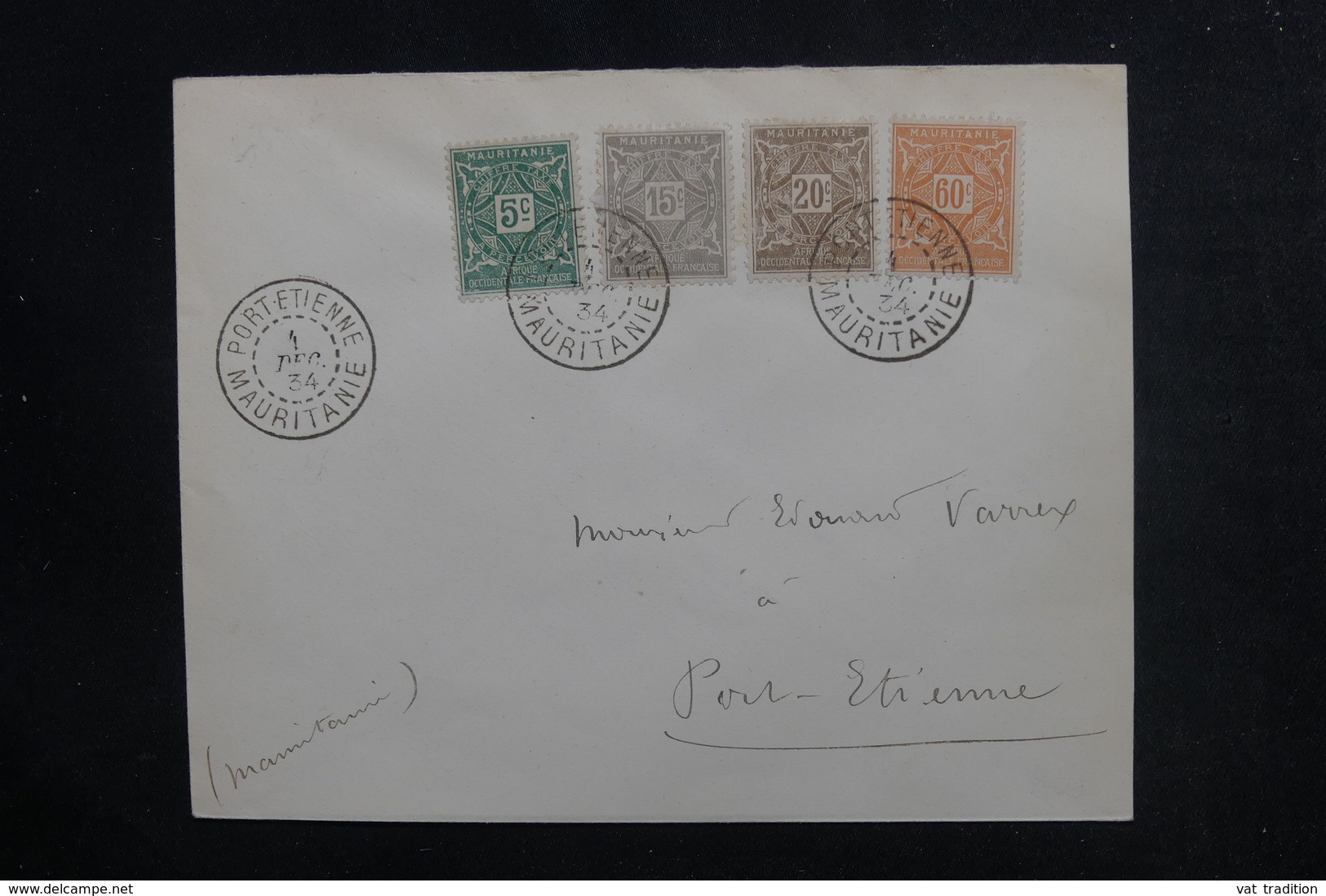 MAURITANIE - Taxes De Port Etienne Sur Enveloppe Pour Port Etienne En 1934 - L 48195 - Lettres & Documents