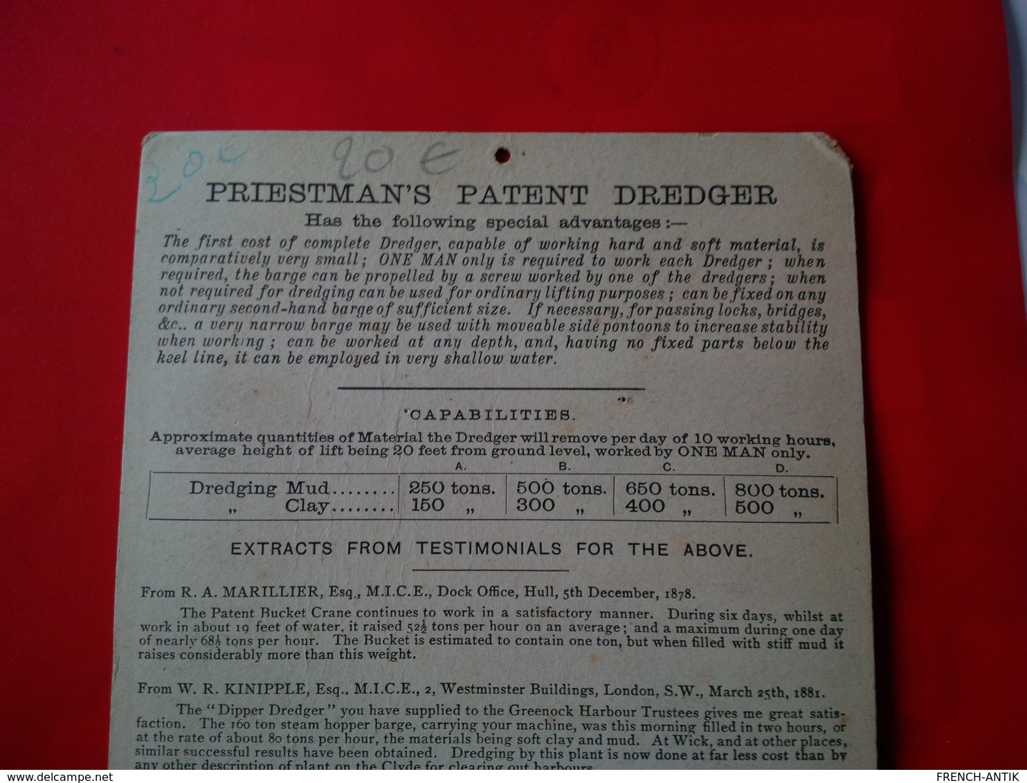 PRIESTMAN BROTHERS THE PATENT DREDGER METIER GRUE - Métiers