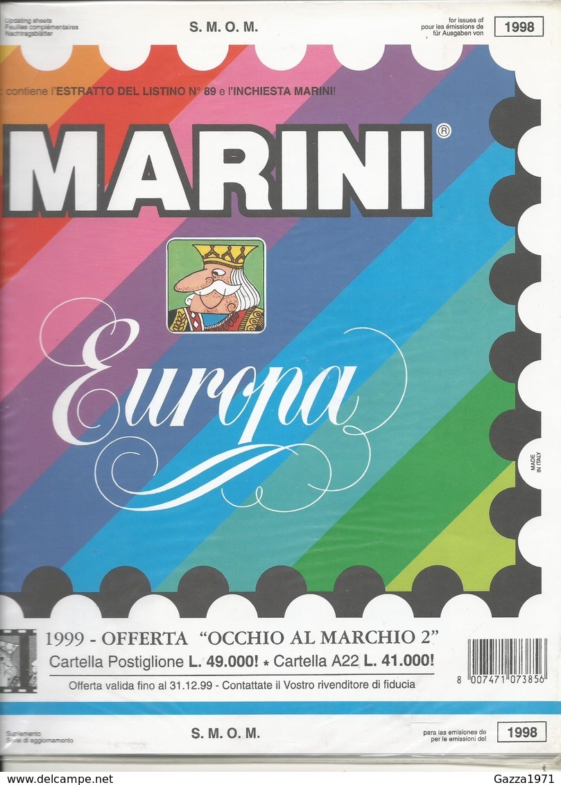 SMOM 1998, Fogli D'aggiornamento Con Taschine, Nuovi In Confezione Originale Ditta Marini. - Fogli Prestampati