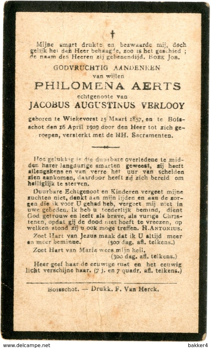 Dp. Aerts Philomena. Echtg. Verlooy Jacobus. ° Wiekevorst 1857 † Booischot 1929 - Religion & Esotérisme