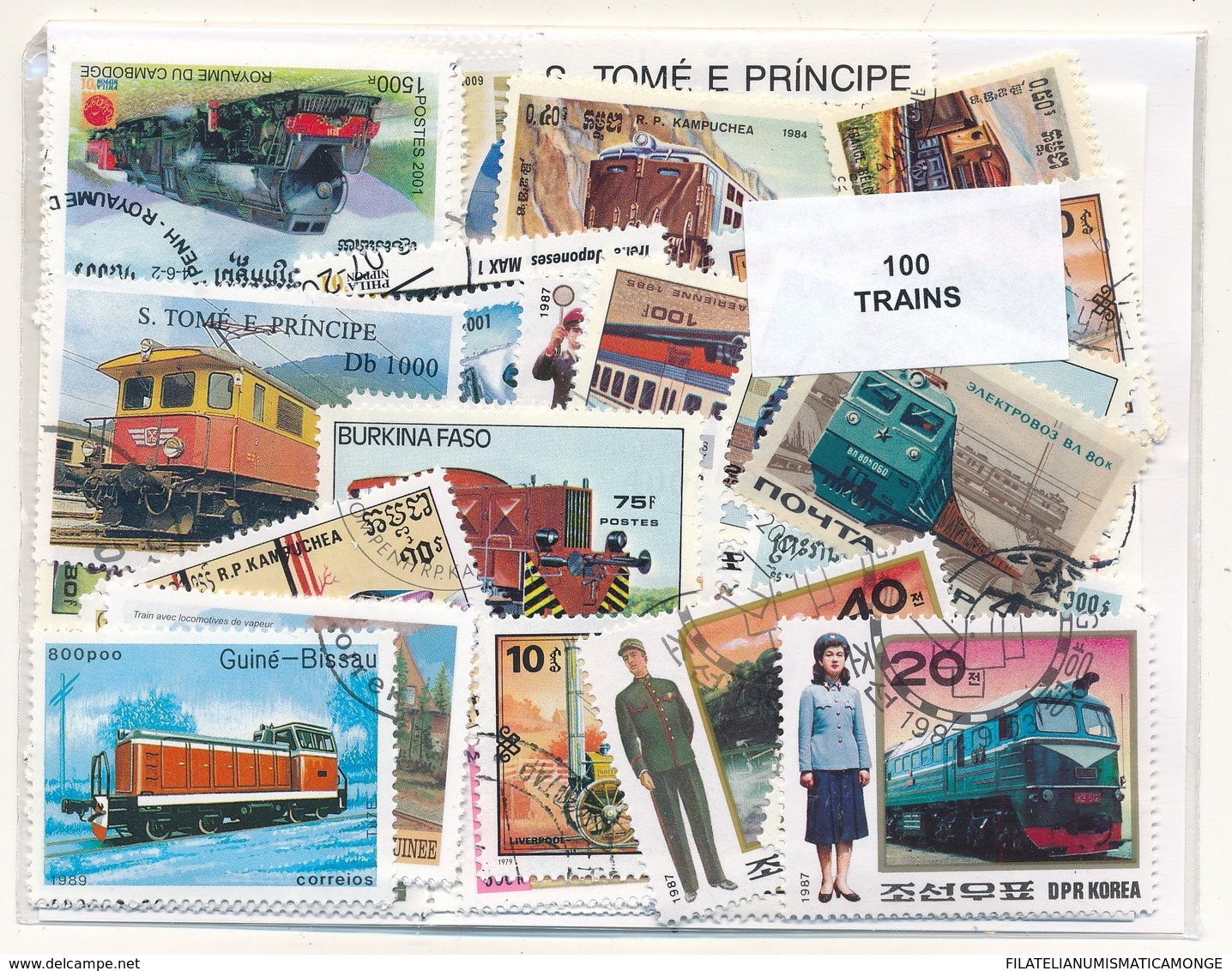 OFFER   Lot Differents Theme / Topics - Paqueteria  100 Diferentes Trenes  - U - Mezclas (max 999 Sellos)