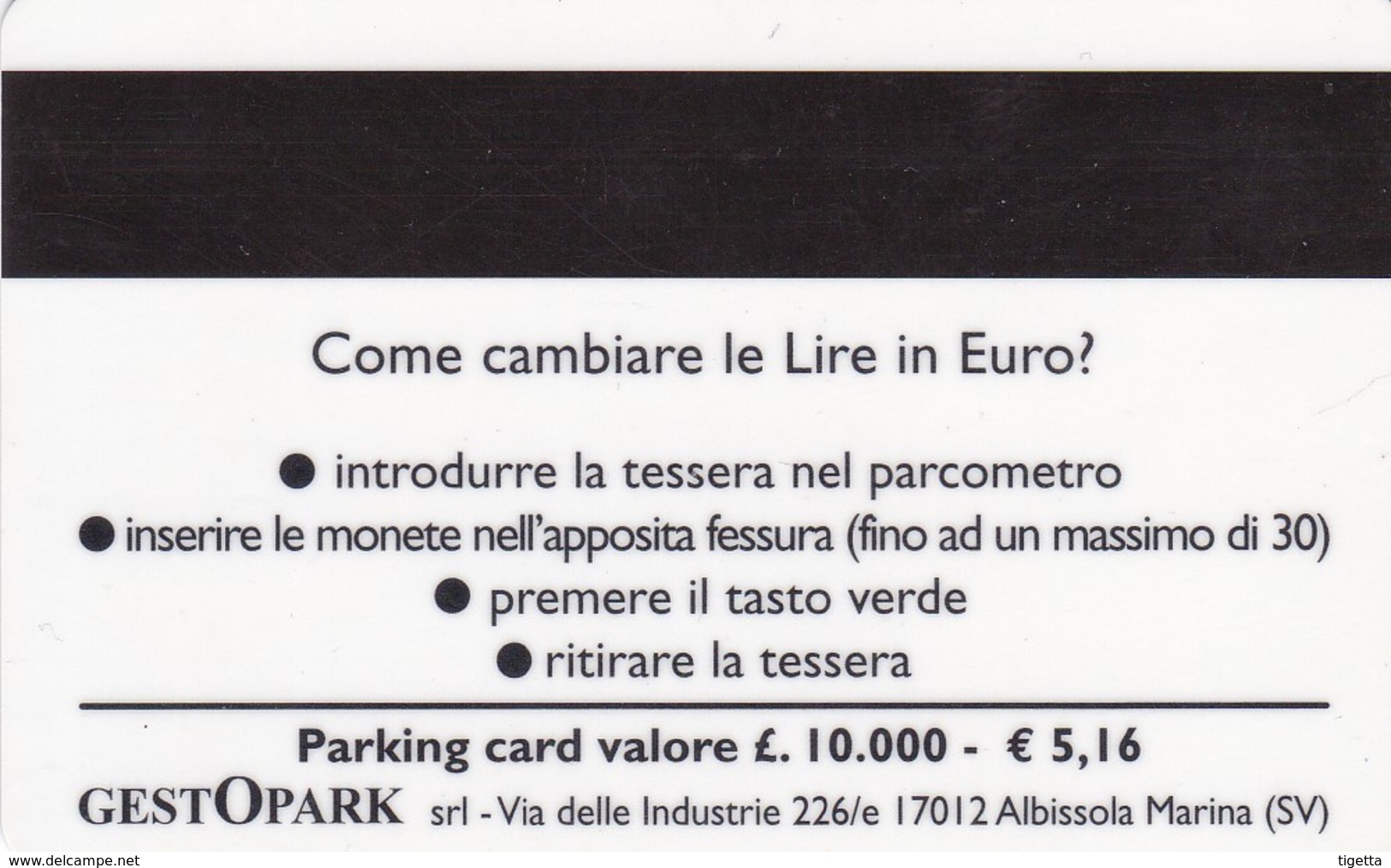 CITTA DI ALBISSOLA (SV) CARD PARCHEGGI - Tickets - Vouchers