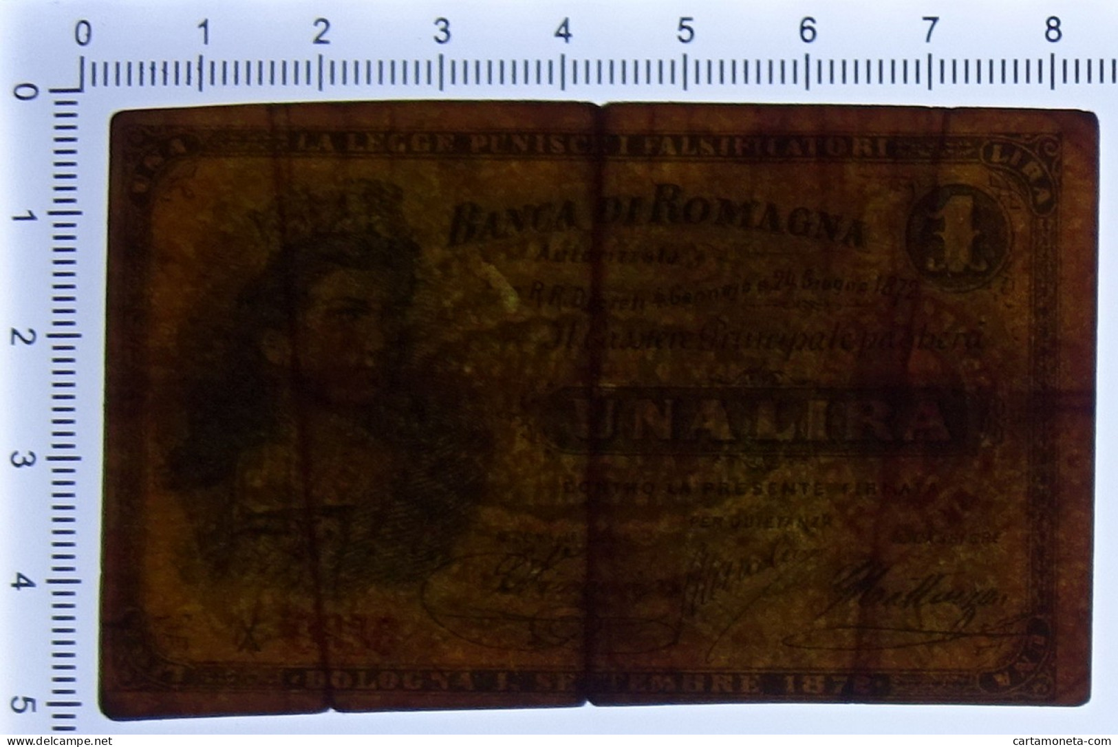 1 LIRA BIGLIETTO FIDUCIARIO BANCA DI ROMAGNA BOLOGNA 01/09/1872 QBB - Altri & Non Classificati