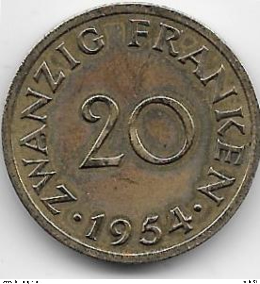 Sarre - 20 Franken - 1954 - Altri & Non Classificati