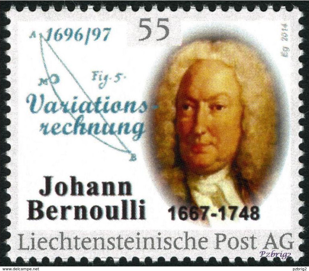 BERNOULLI, Johann - Calculus Of Variations  - Liechtenstein 2014, MNH ** - Mathematician,  Mathematics - "die Marke" - Autres & Non Classés