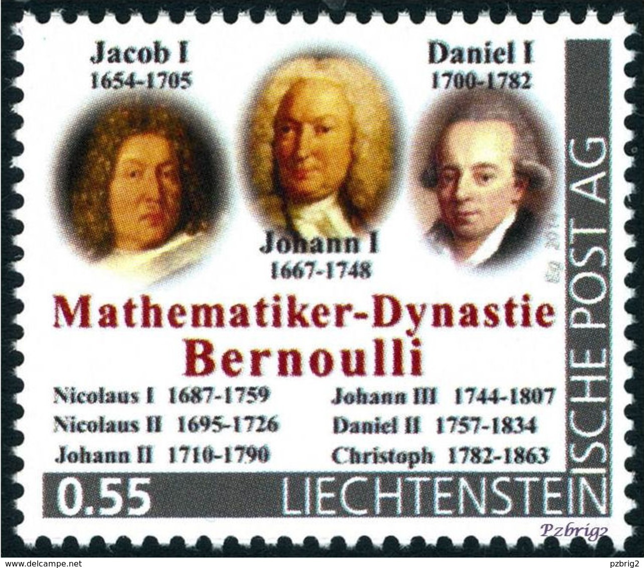 BERNOULLI - Dynasty Of Mathematicians - Liechtenstein 2014, MNH ** - Mathematics,  Mathematiciens - "die Marke" - Autres & Non Classés