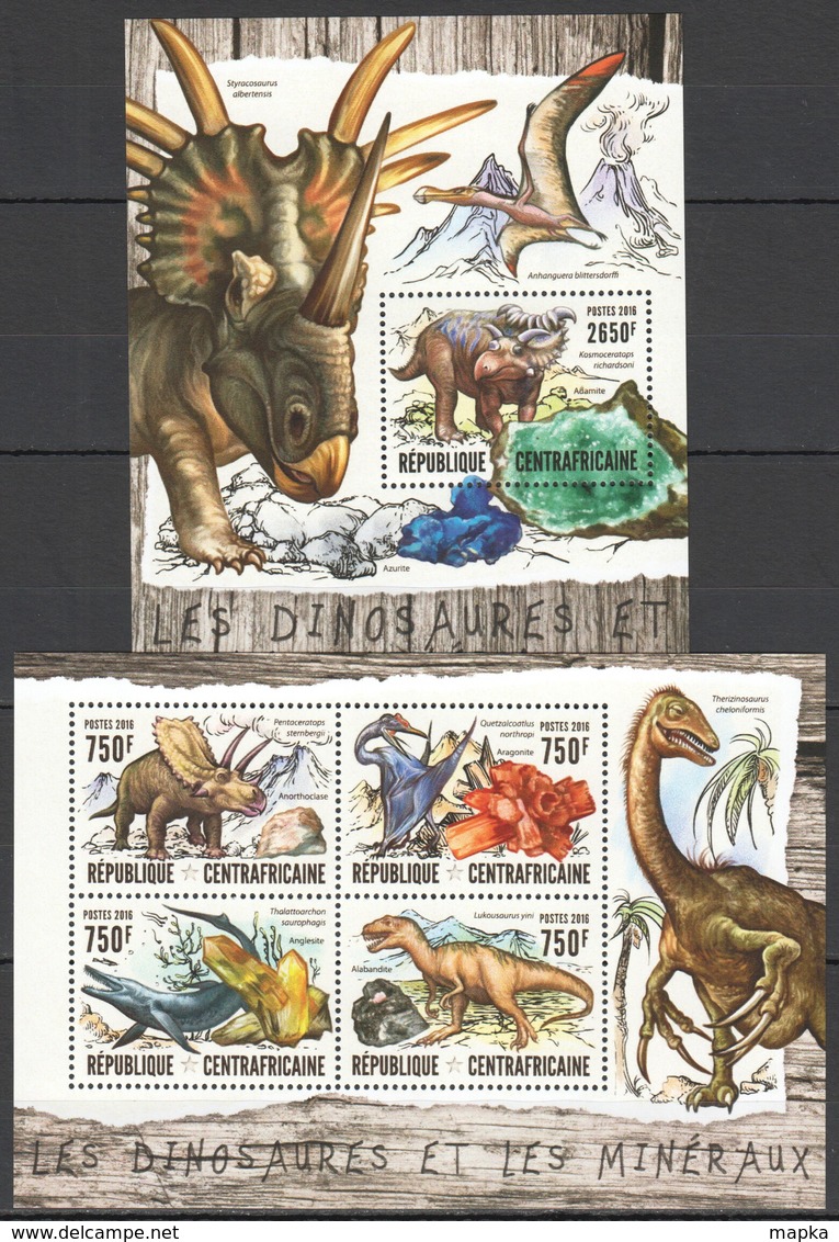 CA147 2016 CENTRAL AFRICA CENTRAFRICAINE PREHISTORIC DINOSAURS MINERALS LES DINOSAURES KB+BL MNH - Prehistorisch