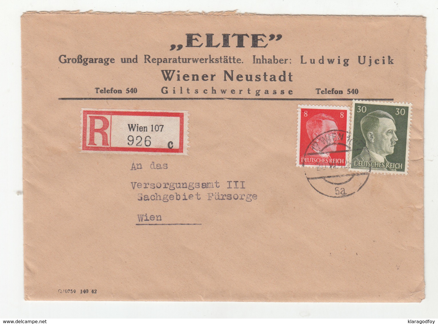 Elite Wiener Neustadt Company Letter Cover Posted Registered 1943 Wien B191201 - Briefe U. Dokumente