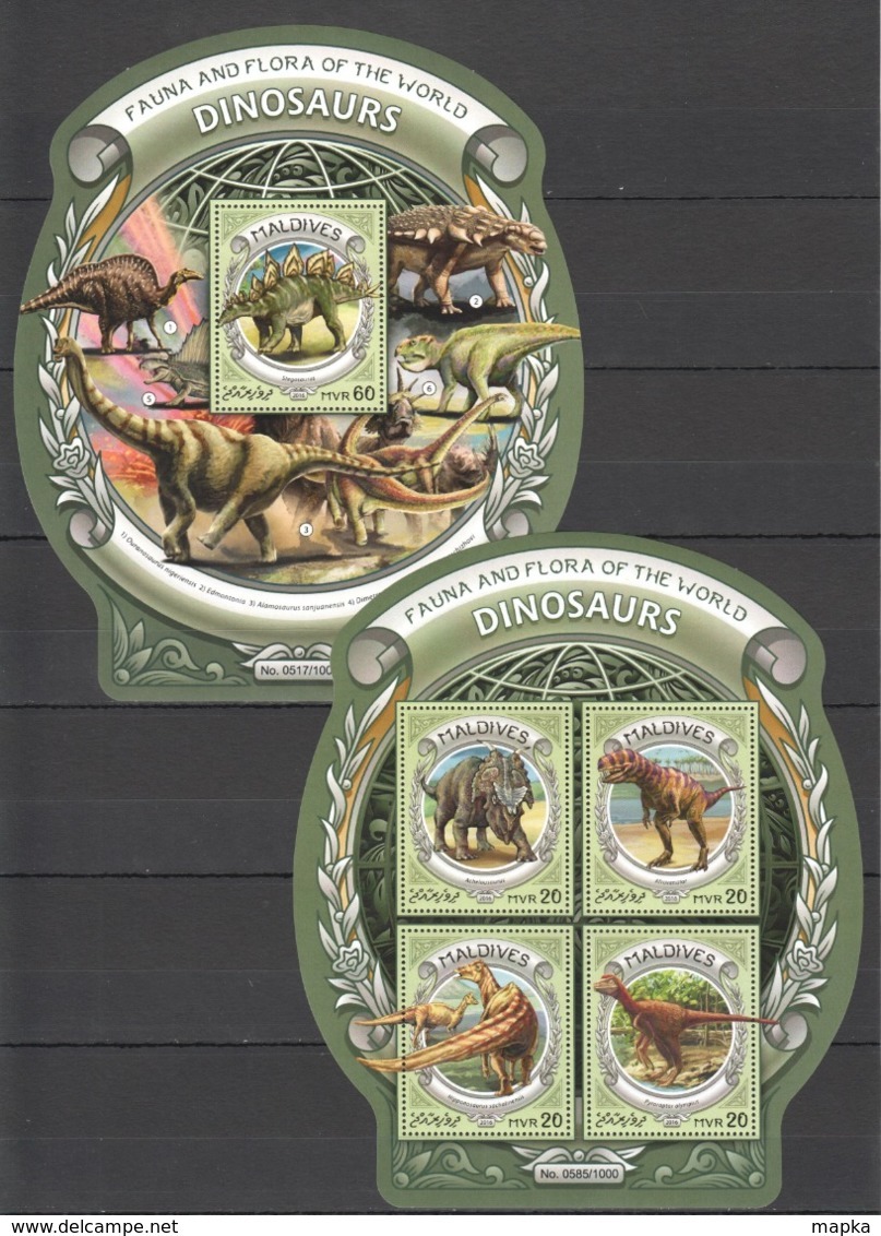 ML641 2016 MALDIVES ANIMALS DINOSAURS 1KB+1BL MNH - Prehistorics