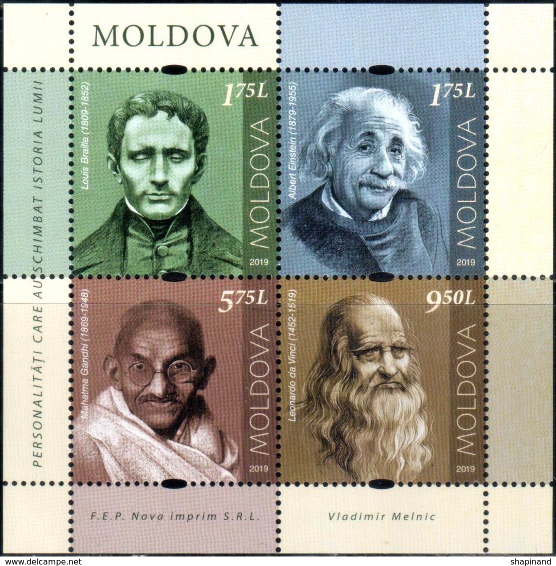 Moldova 2019  "Mahatma Gandhi (1869-1948).Personalities Who Changed World History." MS Quality:100% - Moldawien (Moldau)