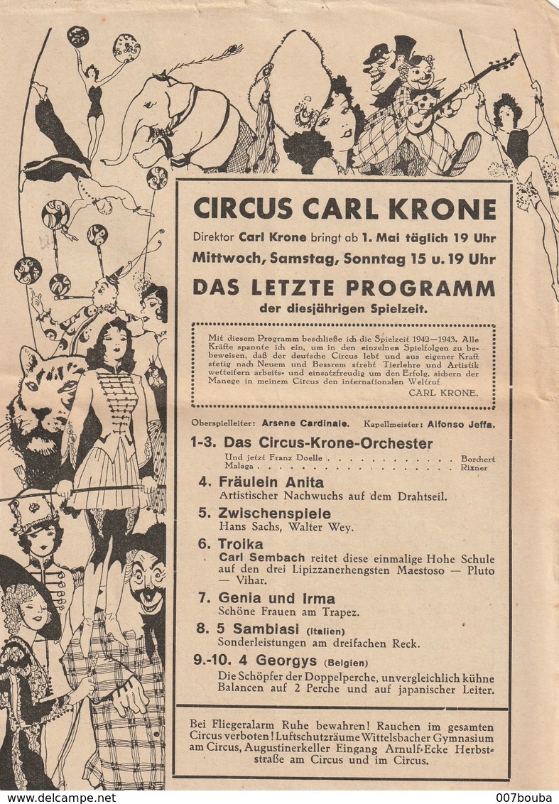 CIRCUS KRONE (Allemagne)  - 1942/1943 - VOIR SCANS - Programmes