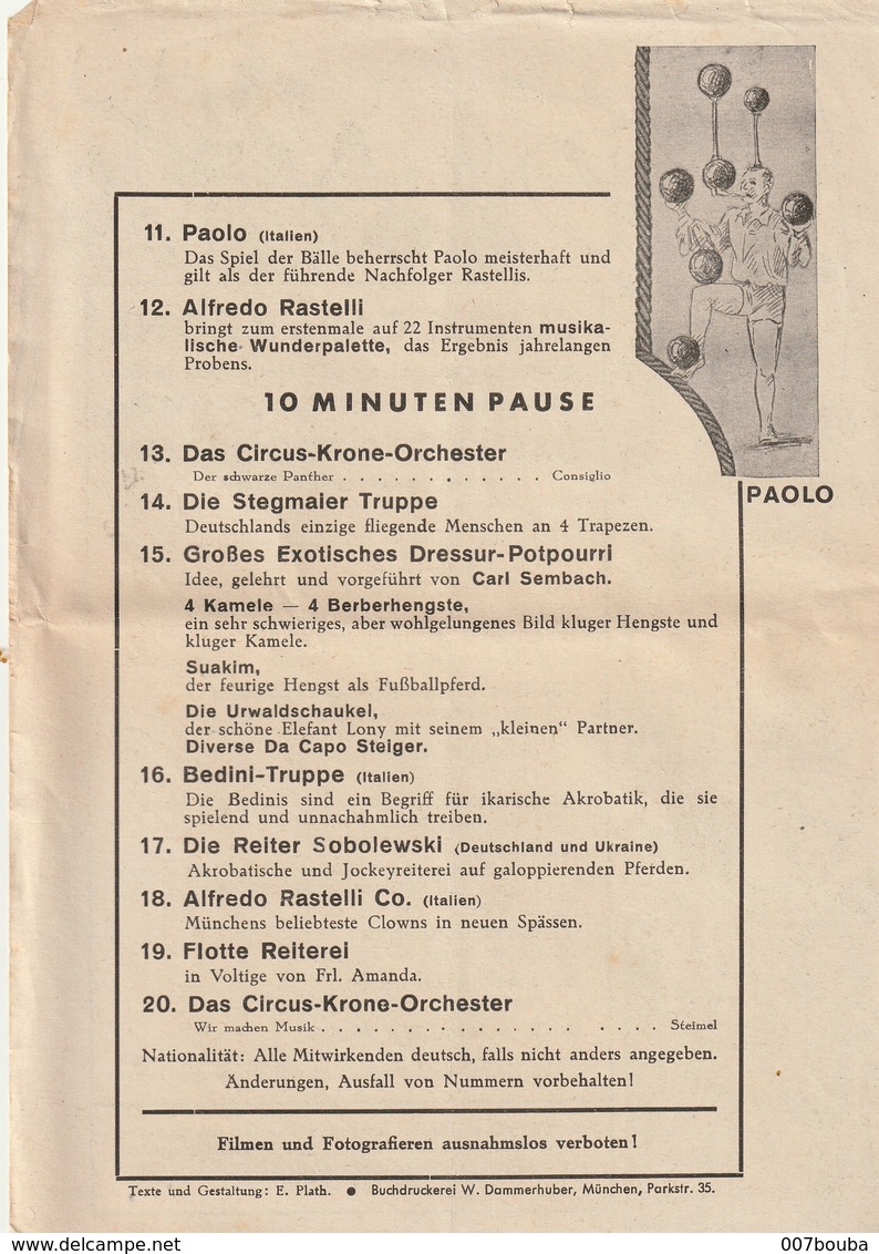 CIRCUS KRONE (Allemagne)  - 1942/1943 - VOIR SCANS - Programmes