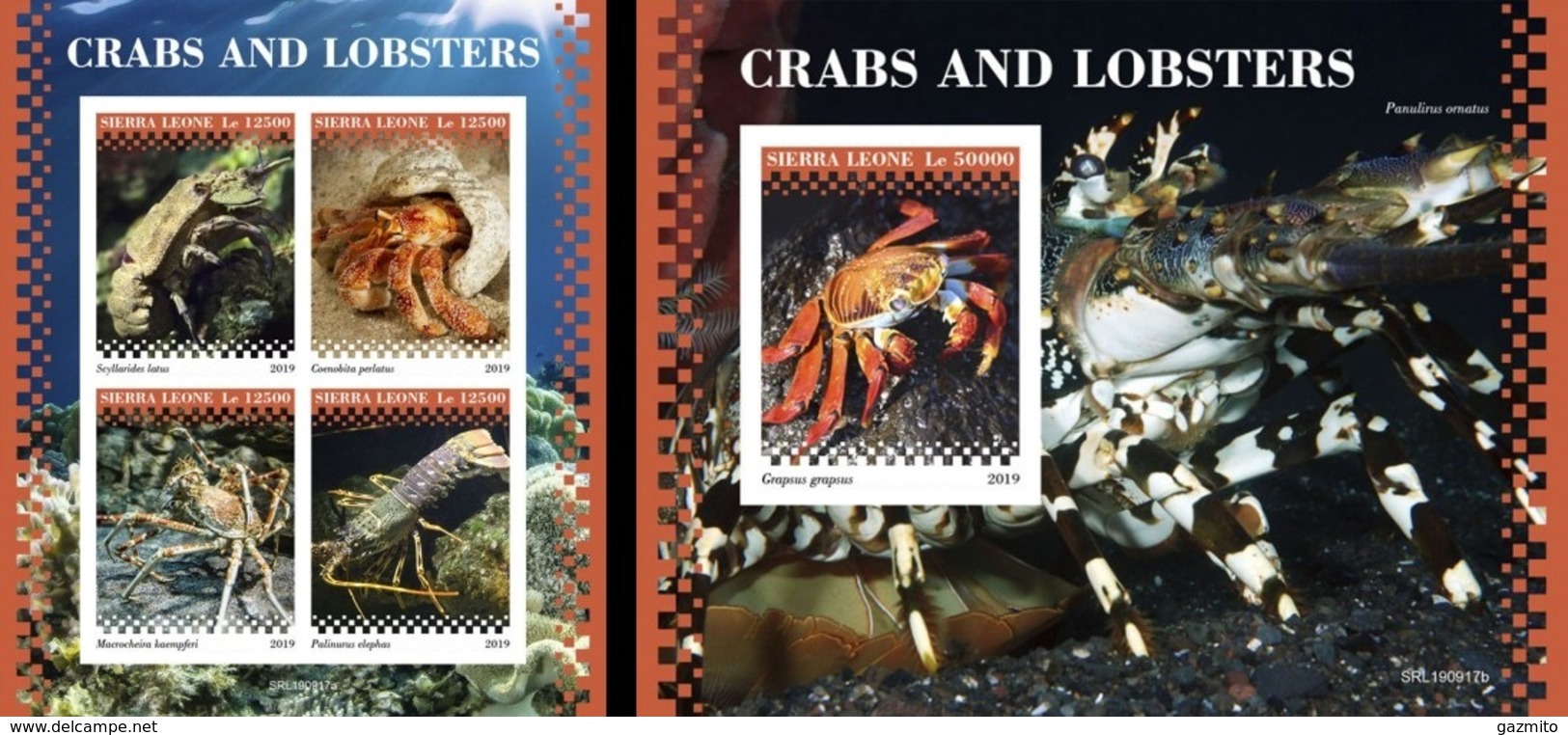 Sierra Leone 2019, Animals, Crabs And Lobsters, 4val In BF +BF IMPERFORATED - Schalentiere