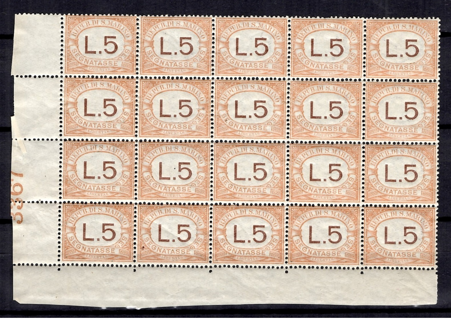 Saint-Marin Timbre-taxe YT N° 26 En Bloc De 20 Timbres Neufs ** MNH. TB. A Saisir! - Segnatasse