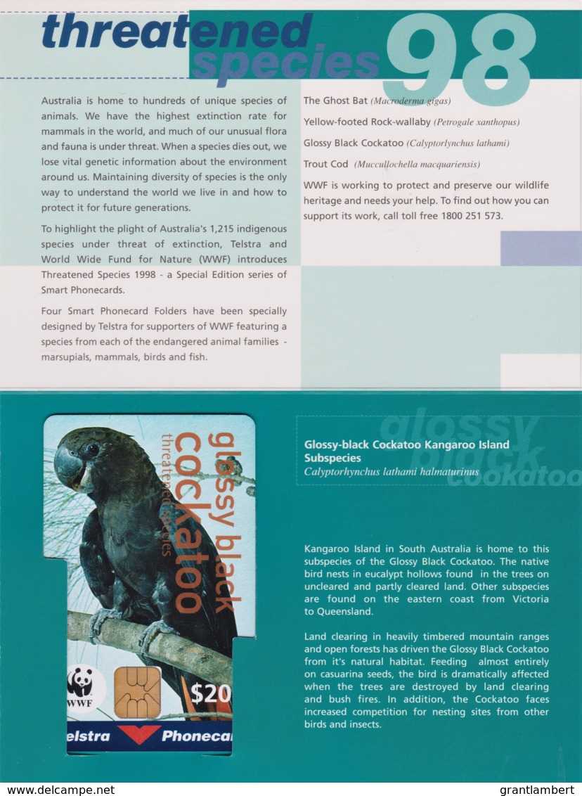 Australia 1998 Glossy Black Cockatoo - Threatened Species WWF Phonecard Pack - 1000 Only. - Australien