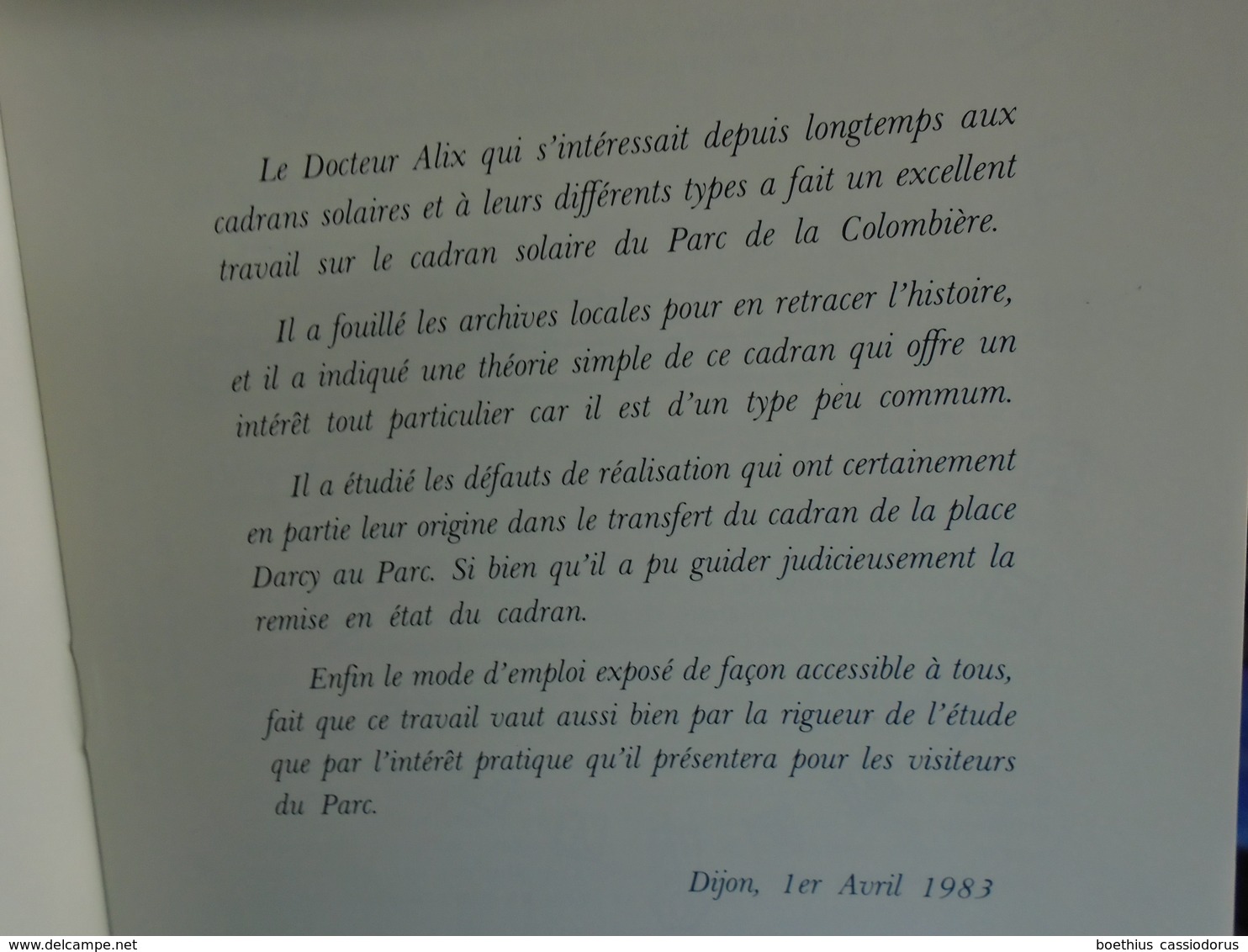LE CADRAN SOLAIRE DE DIJON 1983 Dr François ALIX Préf. De Pierre LACROUTE - Bourgogne