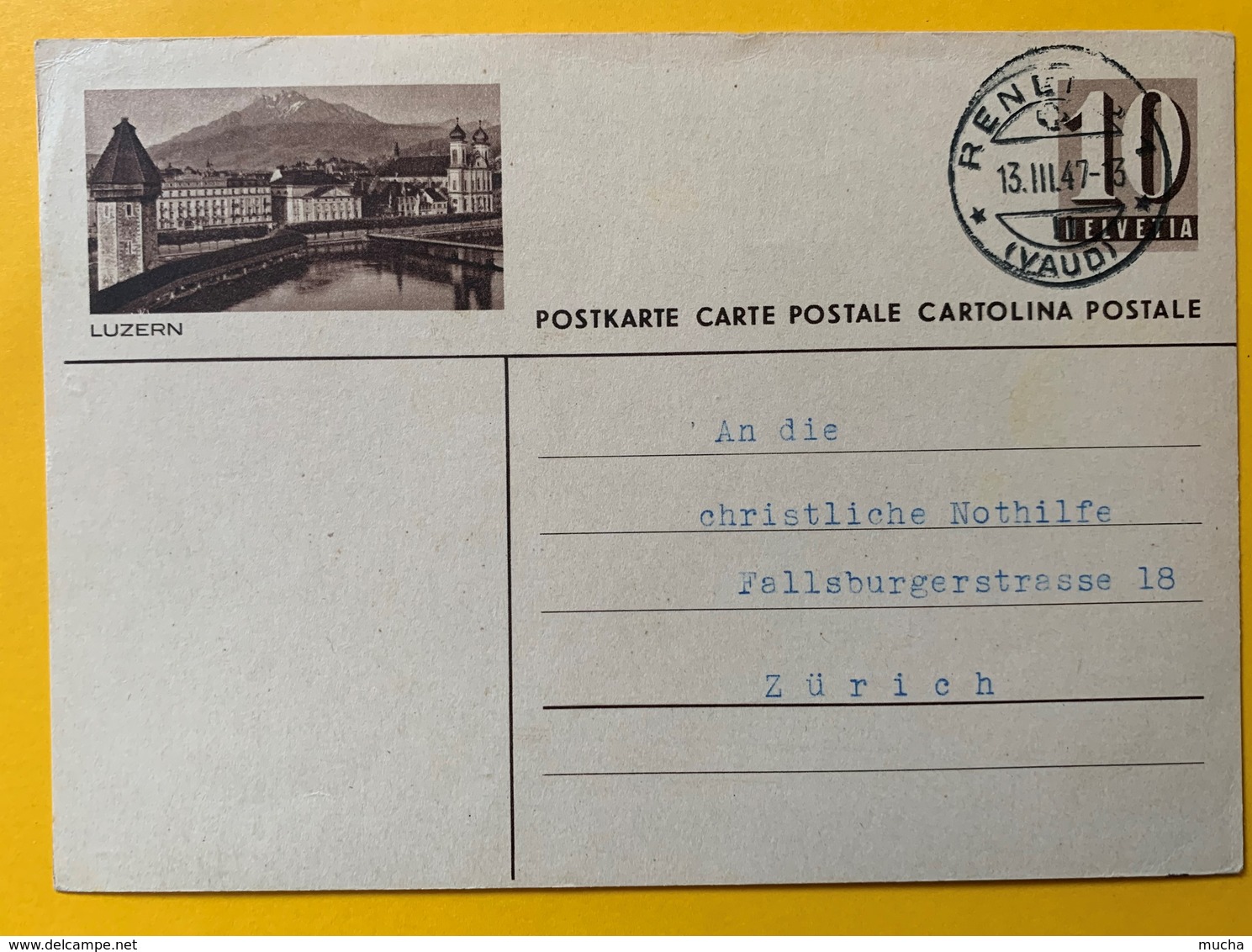 9499 -  Entier Postal Illustration Luzern Renens 13.03.1947 - Entiers Postaux