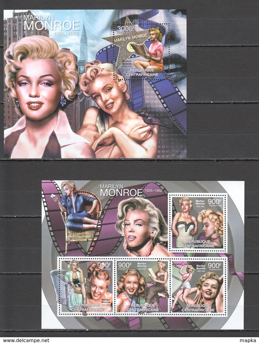 CA850 2012 CENTRAL AFRICA CENTRAFRICAINE FAMOUS PEOPLE MARILYN MONROE 1KB+1BL MNH - Attori