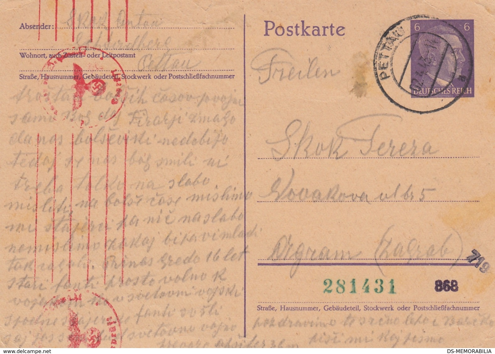 SLOVENIA GERMANY WWII CENSORED STATIONERY PETTAU PTUJ 1942 - Slovenia